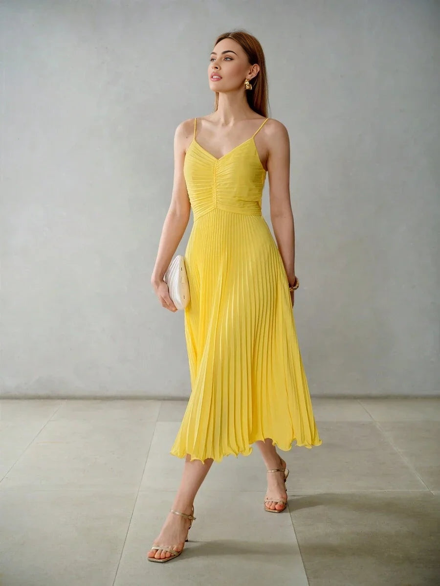 PREMIUM SOLID PLEATED SLIP DRESSHOLIDAY PARTY BIRTHDAY FORMAL EVENING OCCASSION