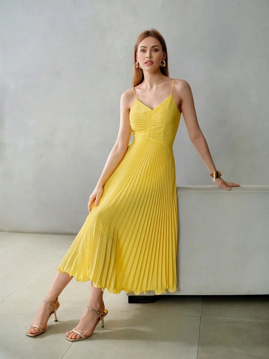 PREMIUM SOLID PLEATED SLIP DRESSHOLIDAY PARTY BIRTHDAY FORMAL EVENING OCCASSION