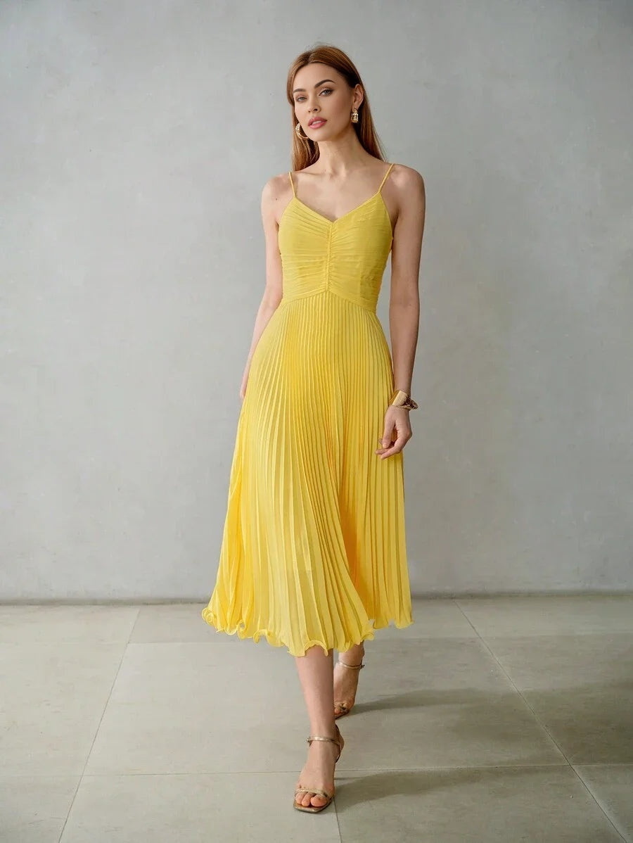 PREMIUM SOLID PLEATED SLIP DRESSHOLIDAY PARTY BIRTHDAY FORMAL EVENING OCCASSION