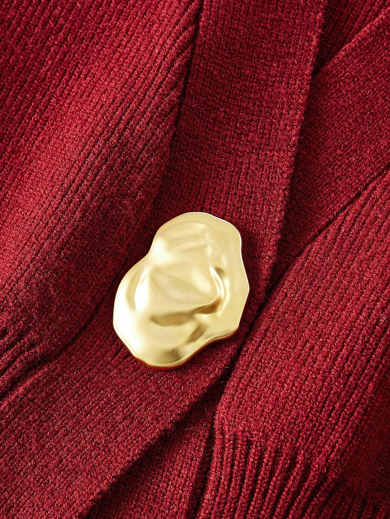 PREMIUM SOLID PLUNGING NECK METAL BUTTON PLACKET LANTERN SLEEVE WIDE HEM CARDIGAN