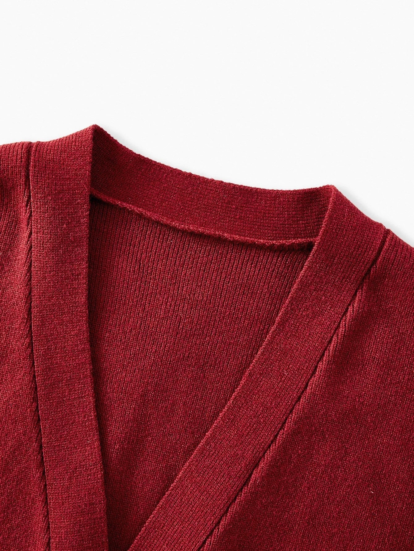 PREMIUM SOLID PLUNGING NECK METAL BUTTON PLACKET LANTERN SLEEVE WIDE HEM CARDIGAN