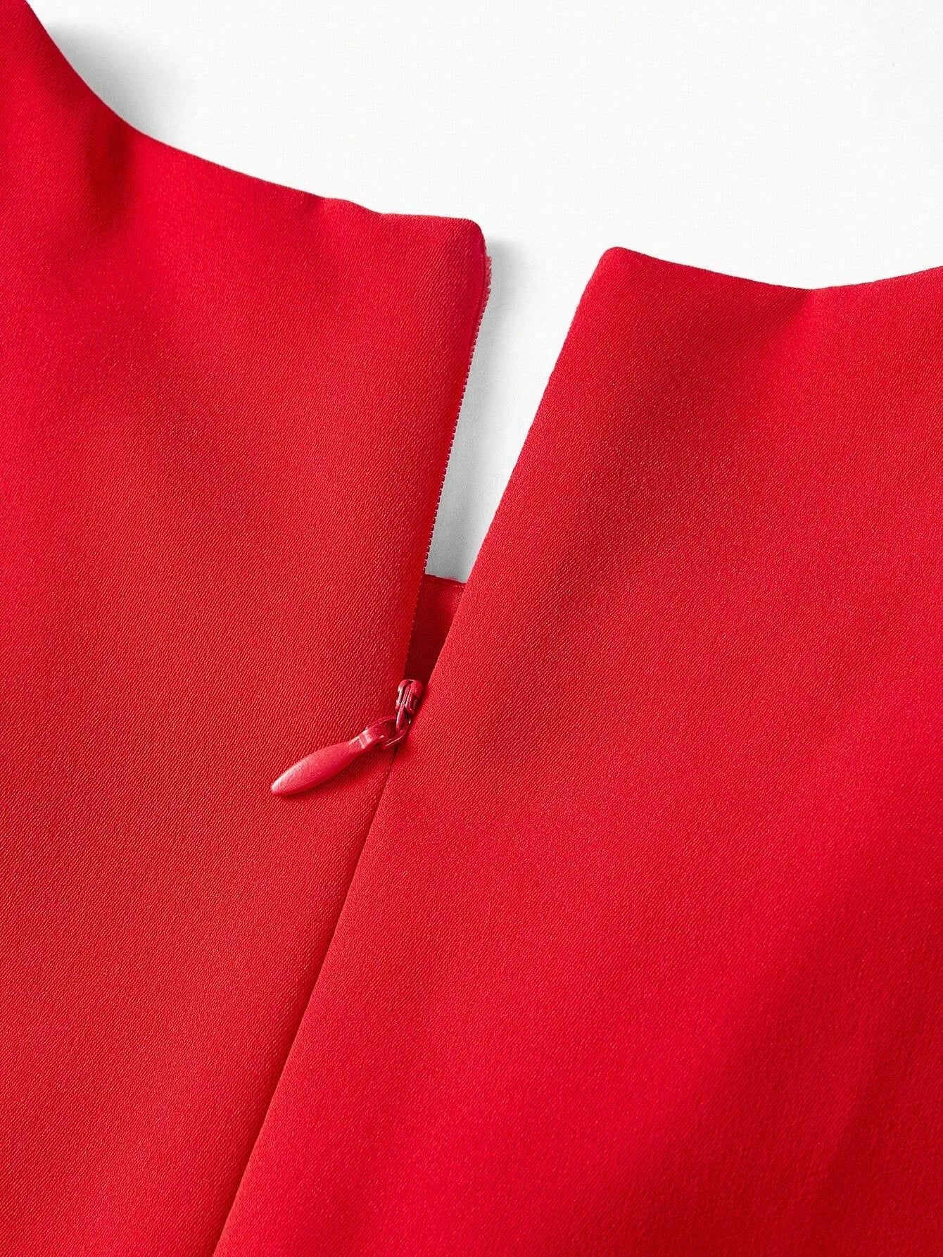 PREMIUM SOLID RUFFLE TRIM FLUTTER SLEEVE BUCKLE BELTED MIDI DRESS NEW YEAR CLOTHES WOMEN