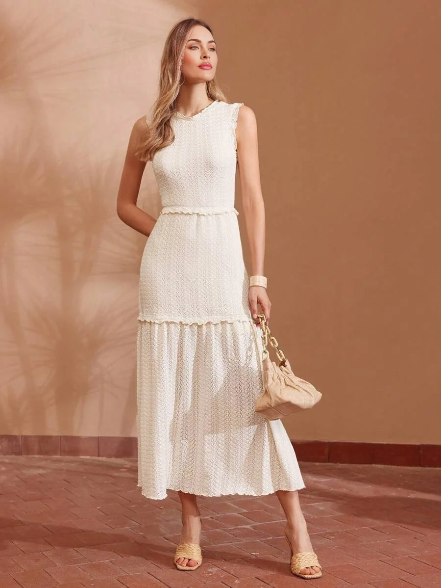 PREMIUM SOLID TEXTURED FRILL TRIM DRESS FOR SUMMERSUMMER OUTFITS