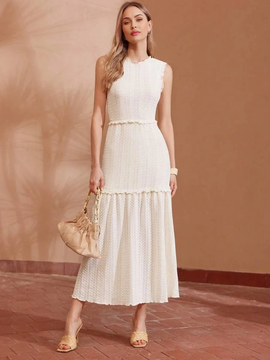 PREMIUM SOLID TEXTURED FRILL TRIM DRESS FOR SUMMERSUMMER OUTFITS