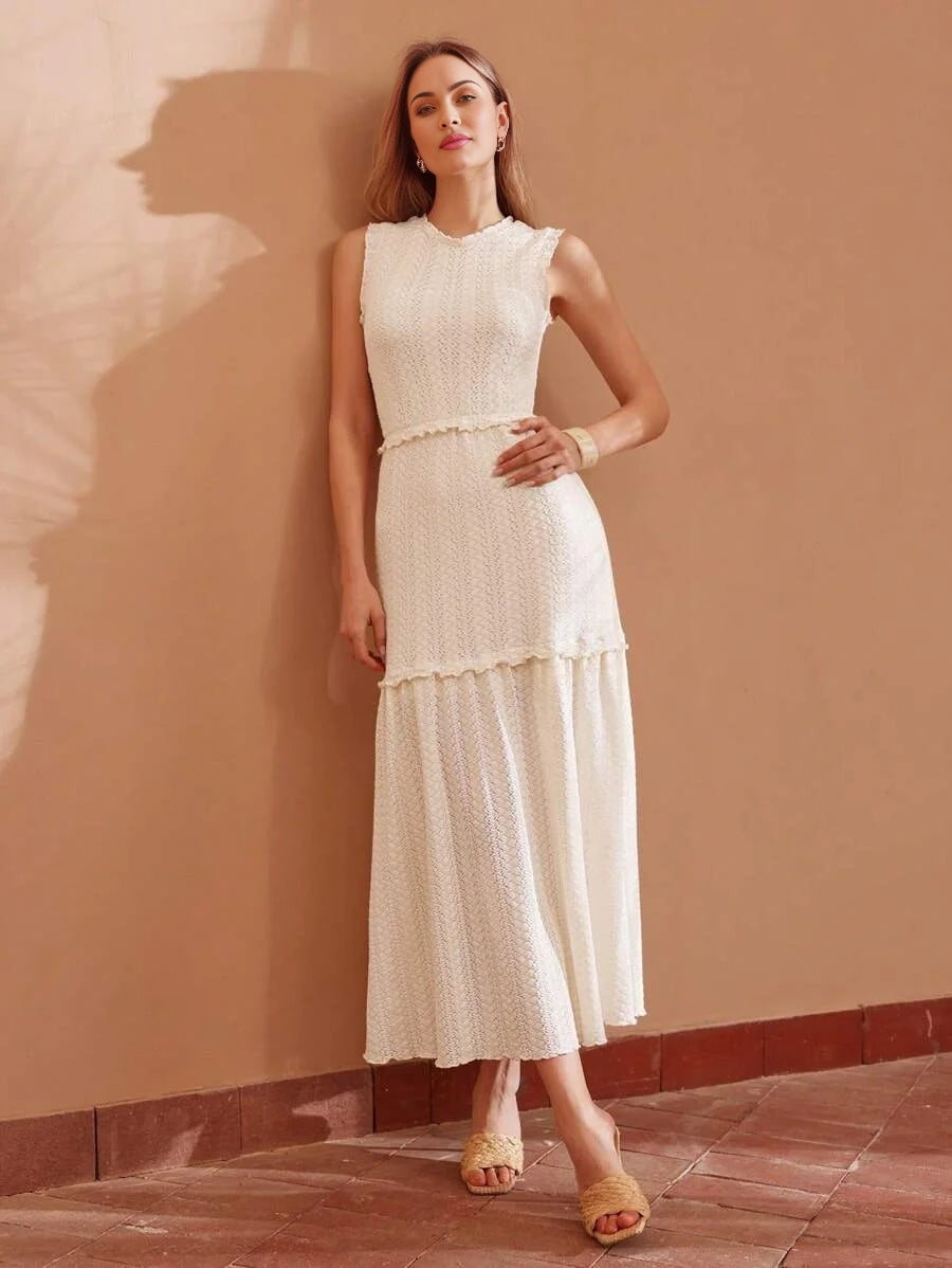 PREMIUM SOLID TEXTURED FRILL TRIM DRESS FOR SUMMERSUMMER OUTFITS