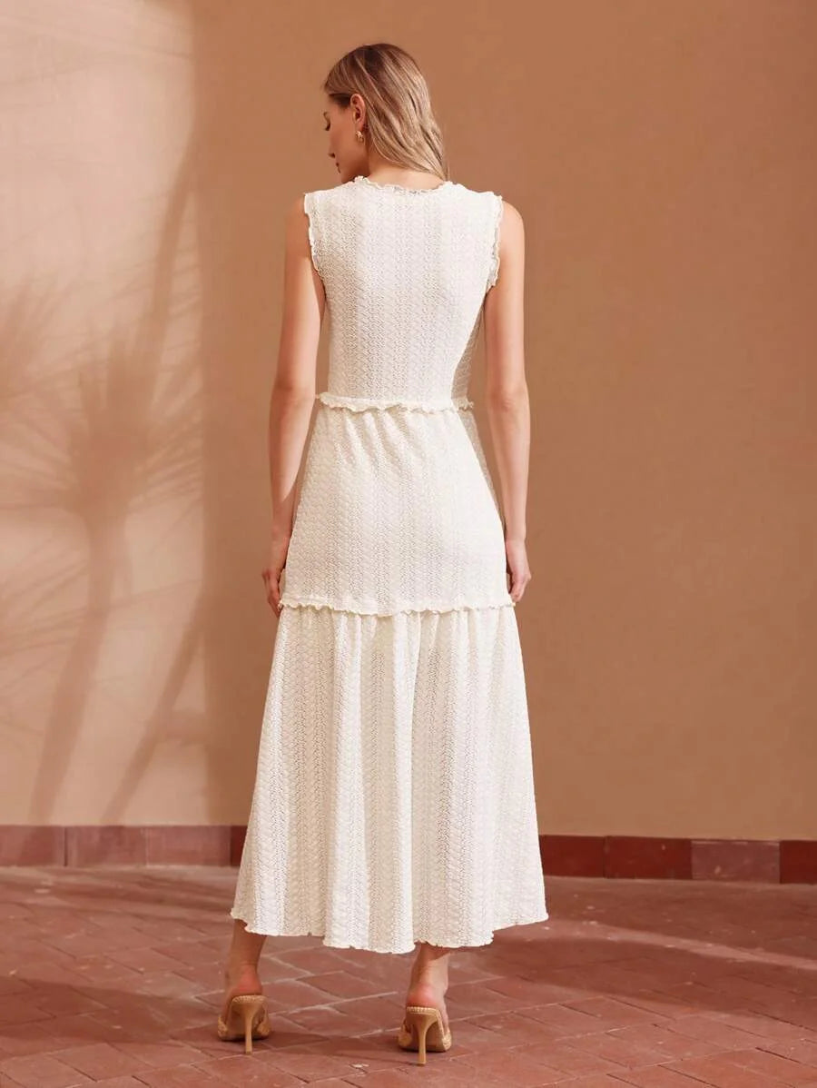 PREMIUM SOLID TEXTURED FRILL TRIM DRESS FOR SUMMERSUMMER OUTFITS