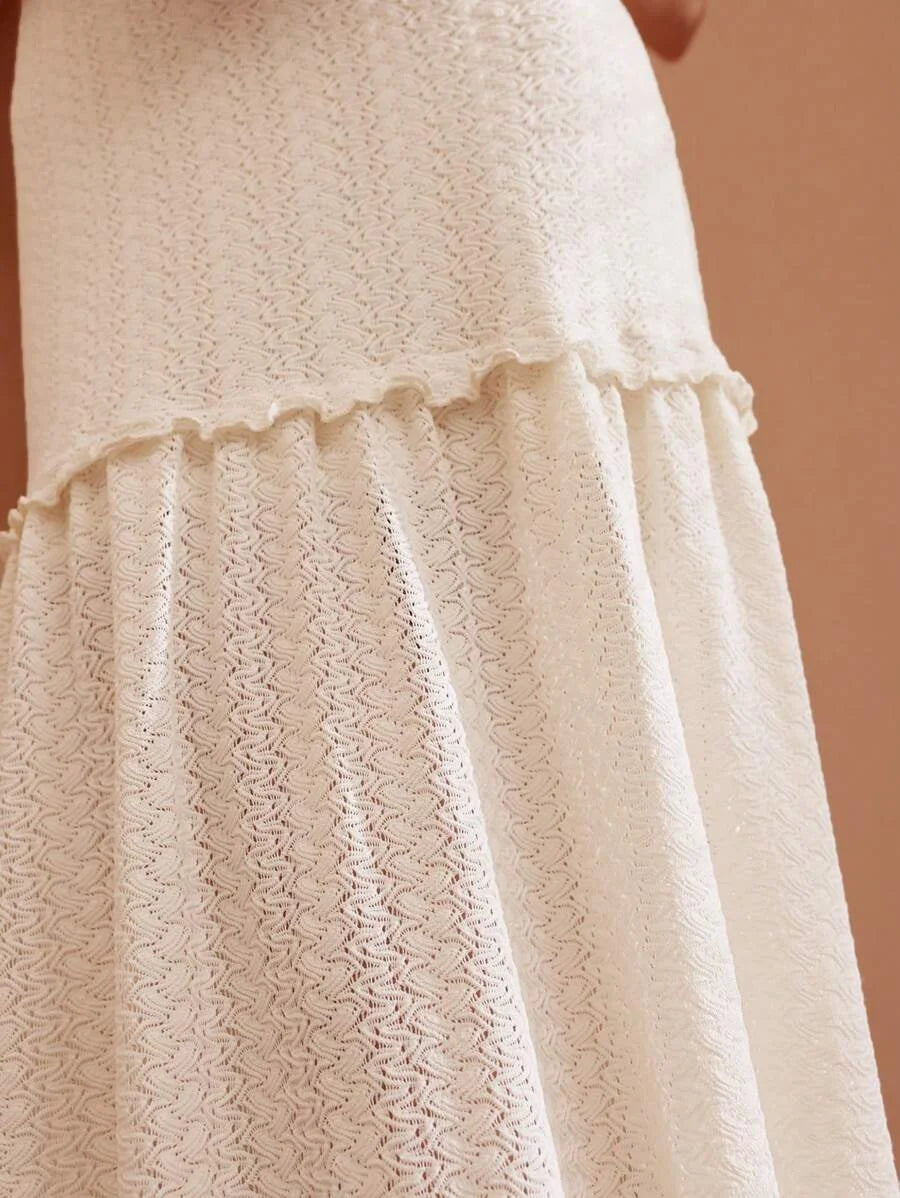 PREMIUM SOLID TEXTURED FRILL TRIM DRESS FOR SUMMERSUMMER OUTFITS