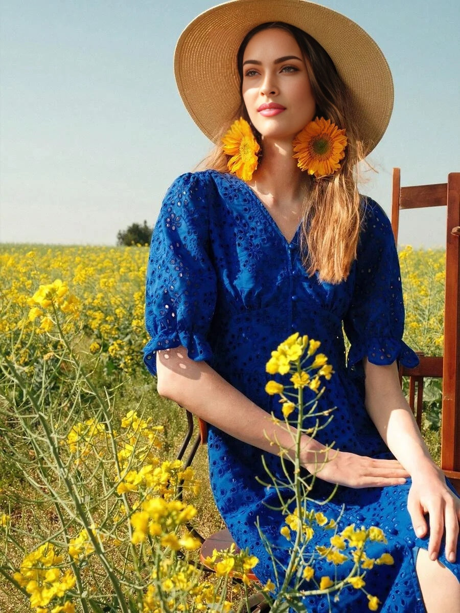 PREMIUM SOLID VNECK FLARE SLEEVE SCHIFFY DRESSSUMMER OUTFITS FOR BEACH VACATION