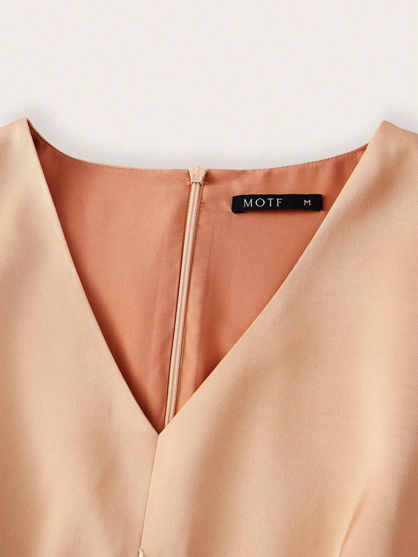 PREMIUM SOLID VNECK LANTERN SLEEVE LACE INSERT PLEATED HEM LONG DRESS WITHOUT BELT