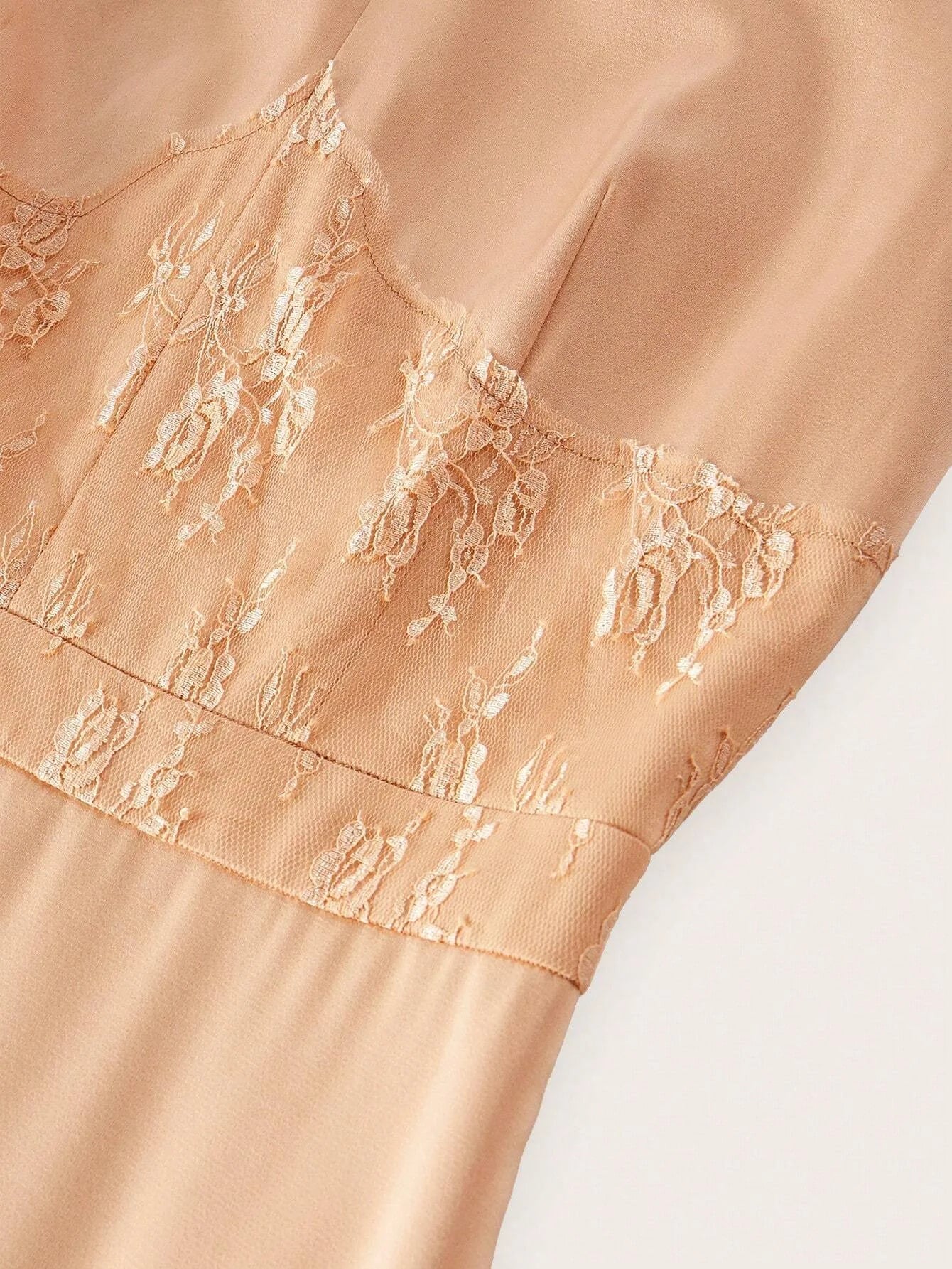 PREMIUM SOLID VNECK LANTERN SLEEVE LACE INSERT PLEATED HEM LONG DRESS WITHOUT BELT