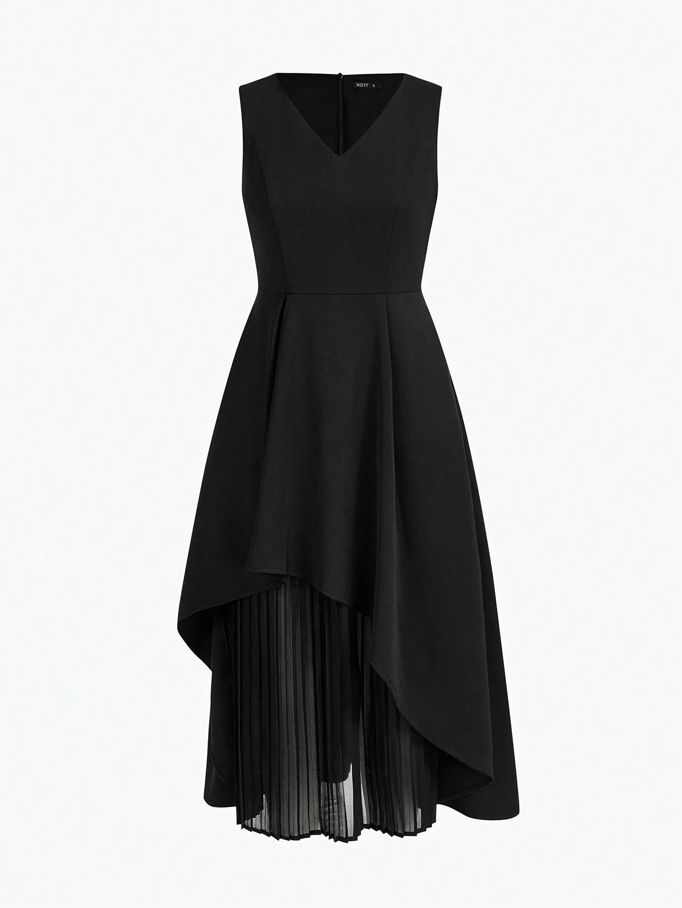 PREMIUM SOLID VNECK PLEATED PANEL HEM DRESS WITHOUT BELT