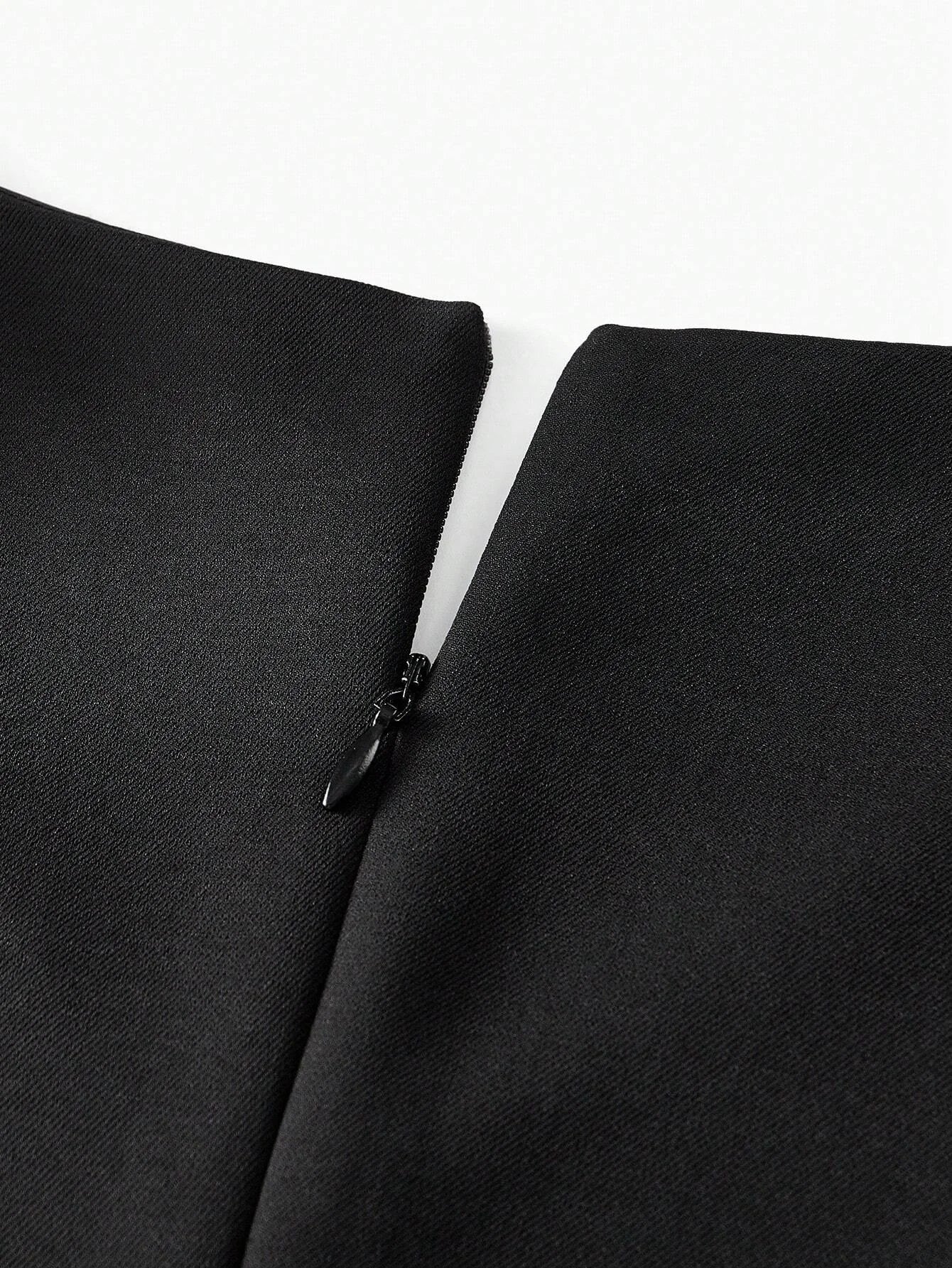 PREMIUM SOLID VNECK PLEATED PANEL HEM DRESS WITHOUT BELT