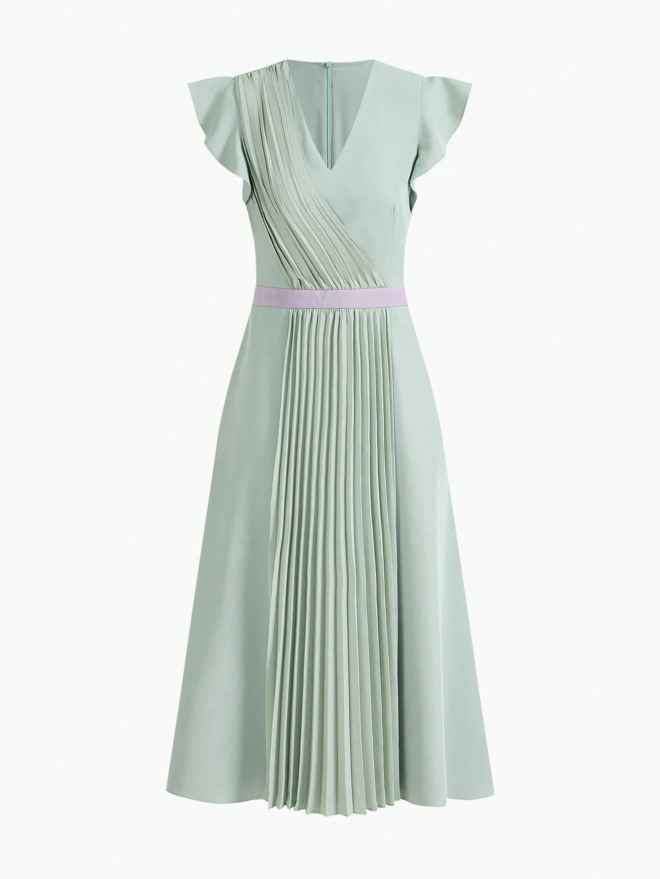 PREMIUM SOLID VNECK RUFFLE ARMHOLE FOLD PLEATED DRESSSUMMER OUTFITS