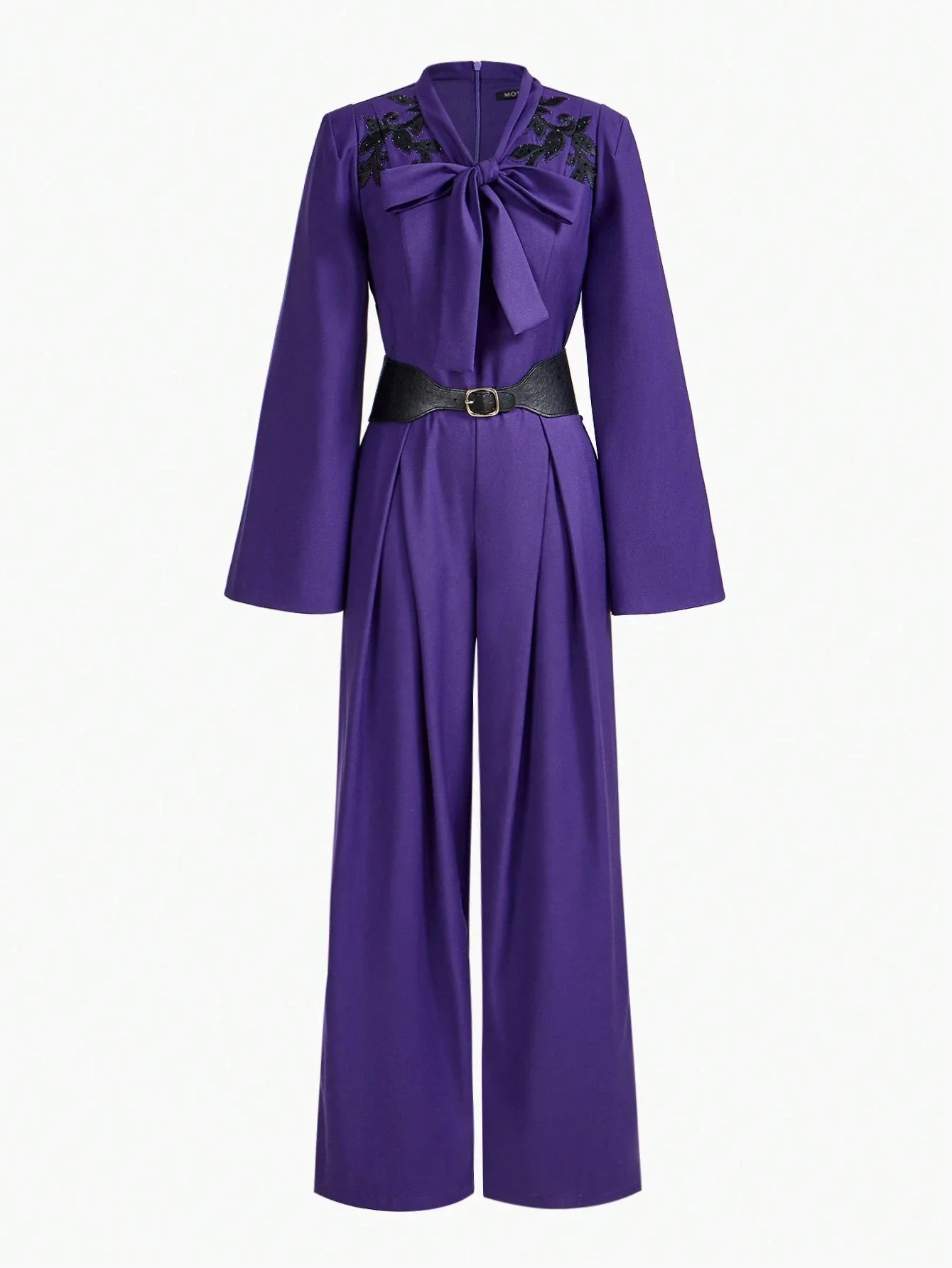 PREMIUM SPLIT SLEEVE TIE NECK JUMPSUIT