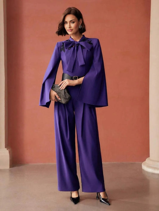 PREMIUM SPLIT SLEEVE TIE NECK JUMPSUIT