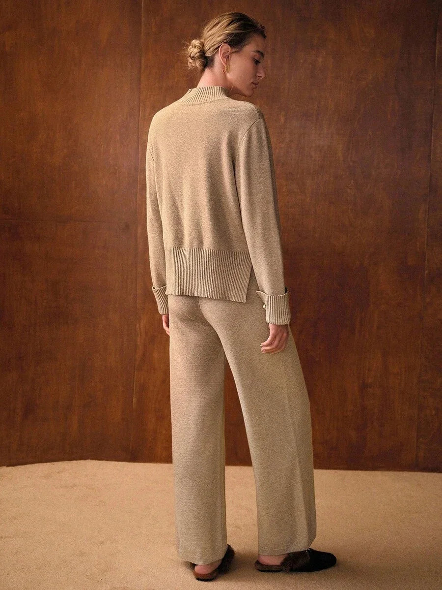 PREMIUM SPLIT STAND COLLAR TOP amp DRAWSTRING WAIST PANTS SWEATER COORD