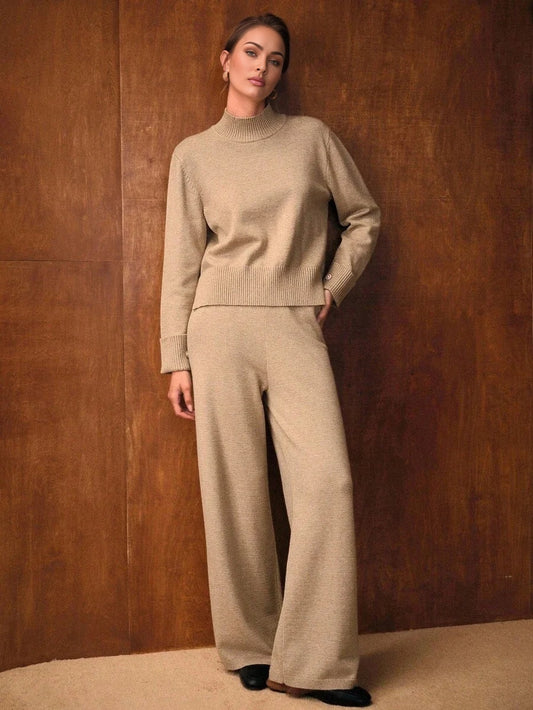 PREMIUM SPLIT STAND COLLAR TOP amp DRAWSTRING WAIST PANTS SWEATER COORD