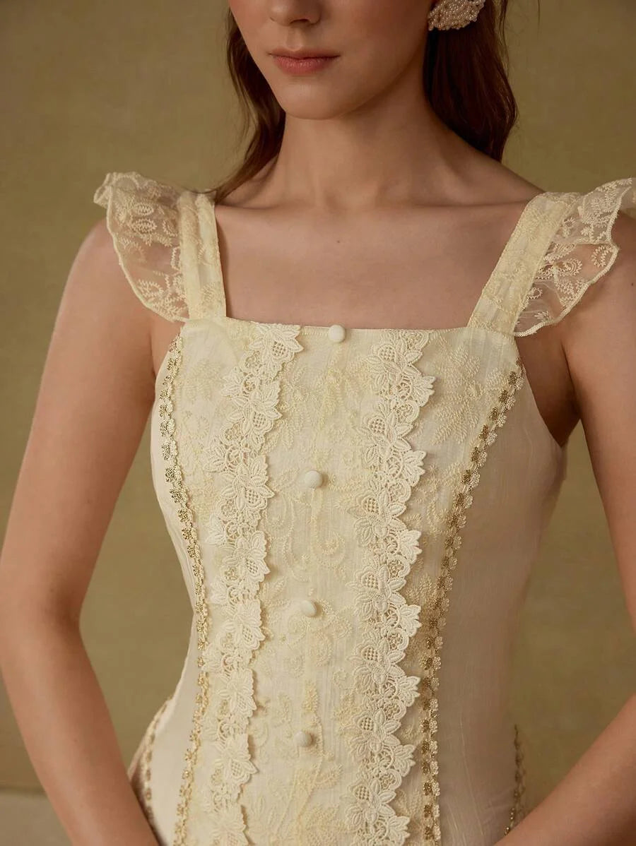 PREMIUM SPLIT THIGH RUFFLE TRIM DRESS