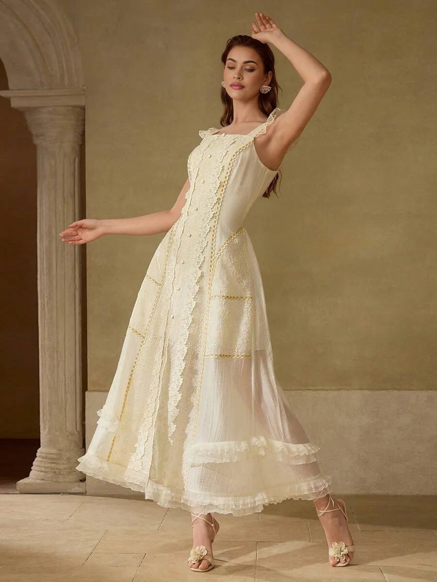 PREMIUM SPLIT THIGH RUFFLE TRIM DRESS