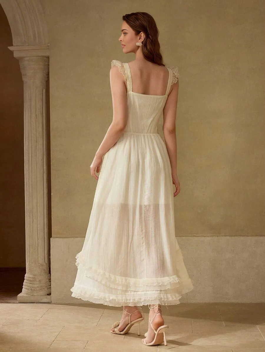 PREMIUM SPLIT THIGH RUFFLE TRIM DRESS