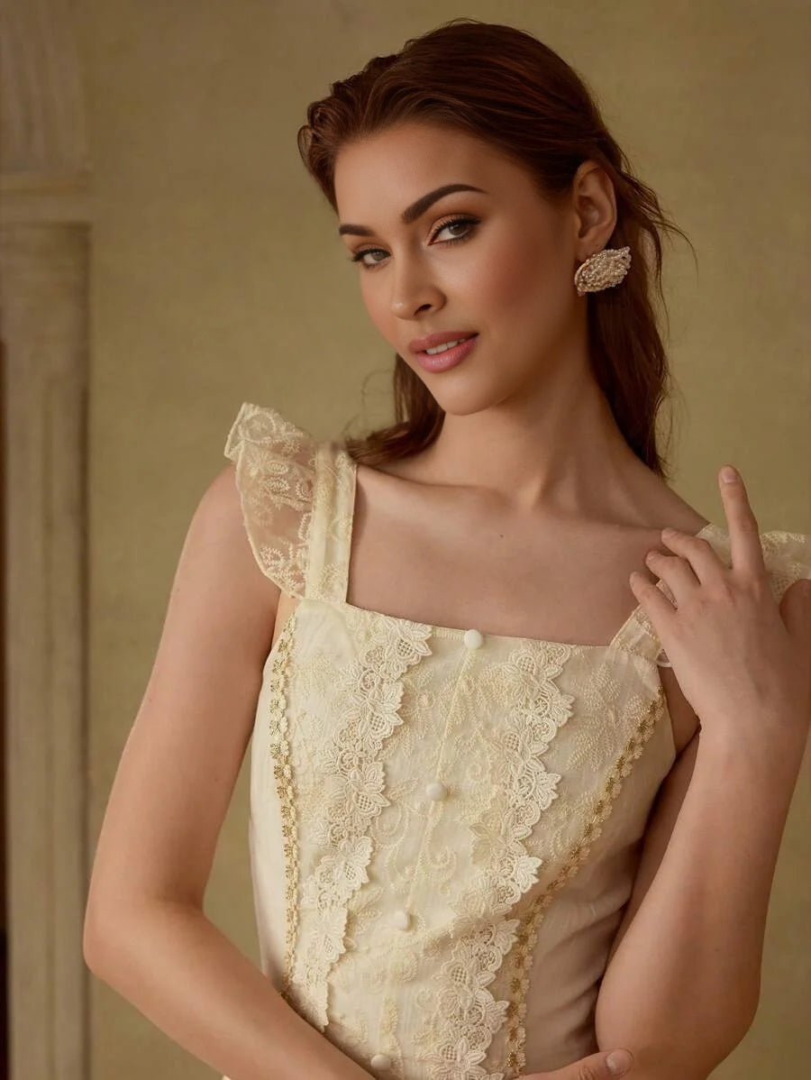 PREMIUM SPLIT THIGH RUFFLE TRIM DRESS