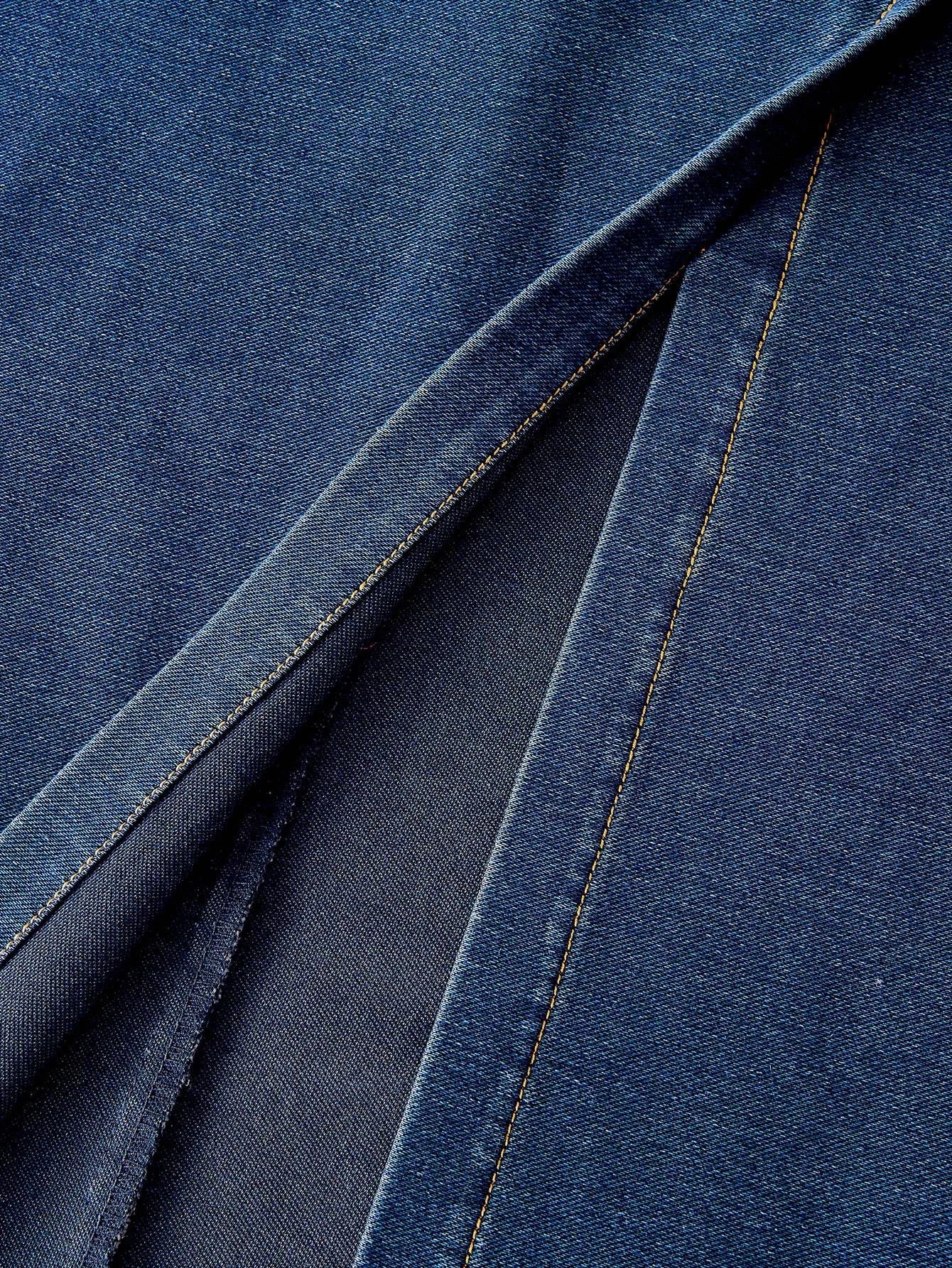 PREMIUM SQUARE NECK SPLIT HEM BUCKLE BELTED 2 IN 1 DENIM DRESS