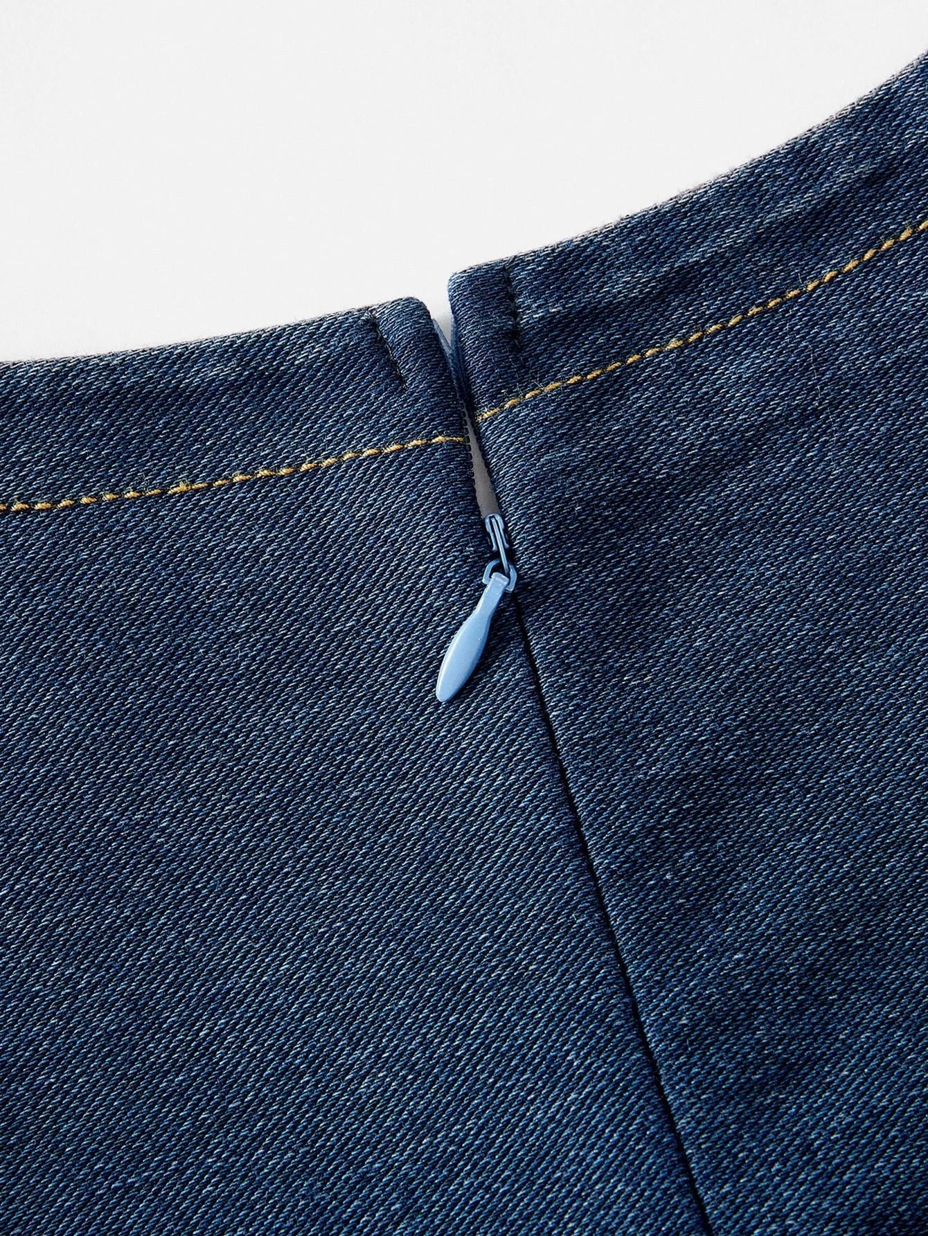 PREMIUM SQUARE NECK SPLIT HEM BUCKLE BELTED 2 IN 1 DENIM DRESS