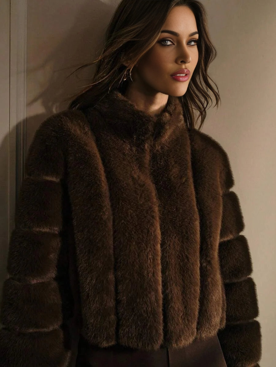 PREMIUM STAND COLLAR FAUX FUR COAT FALL WINTER