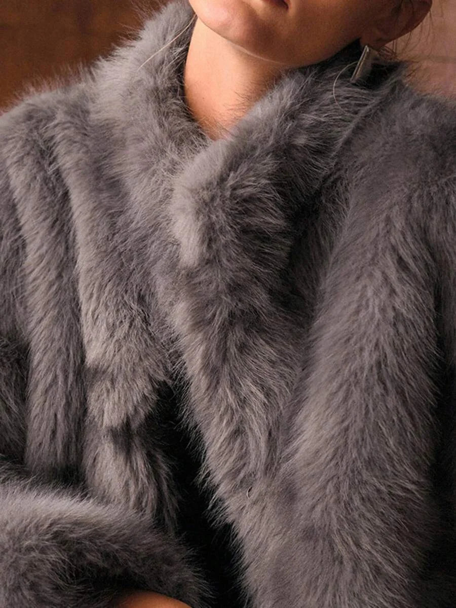 PREMIUM STANDER COLLAR FAUX FUR COAT FALL WINTER
