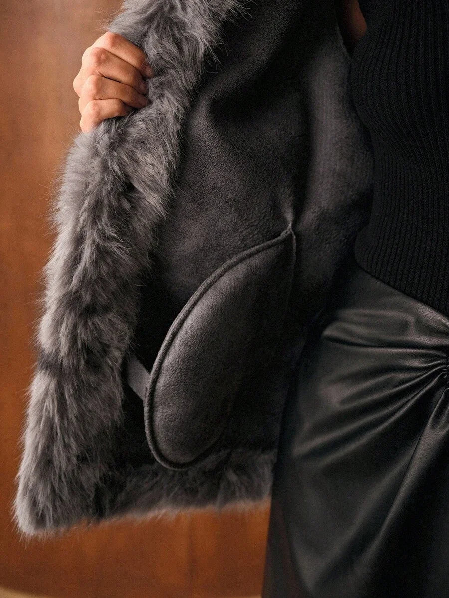 PREMIUM STANDER COLLAR FAUX FUR COAT FALL WINTER