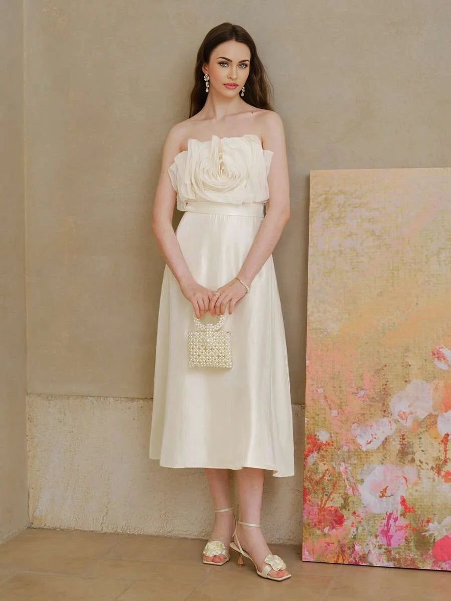 PREMIUM STEREO FLORAL A LINE TUBE DRESS