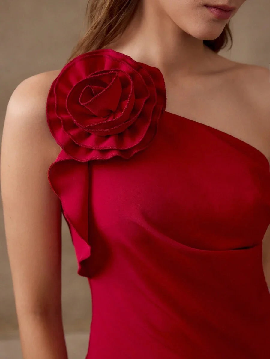 PREMIUM STEREO FLORAL ONE SHOULDER DRESS