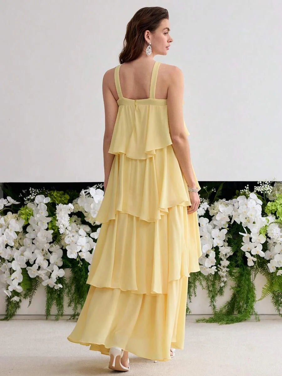 PREMIUM STEREO FLORAL RUFFLE TRIM DRESS