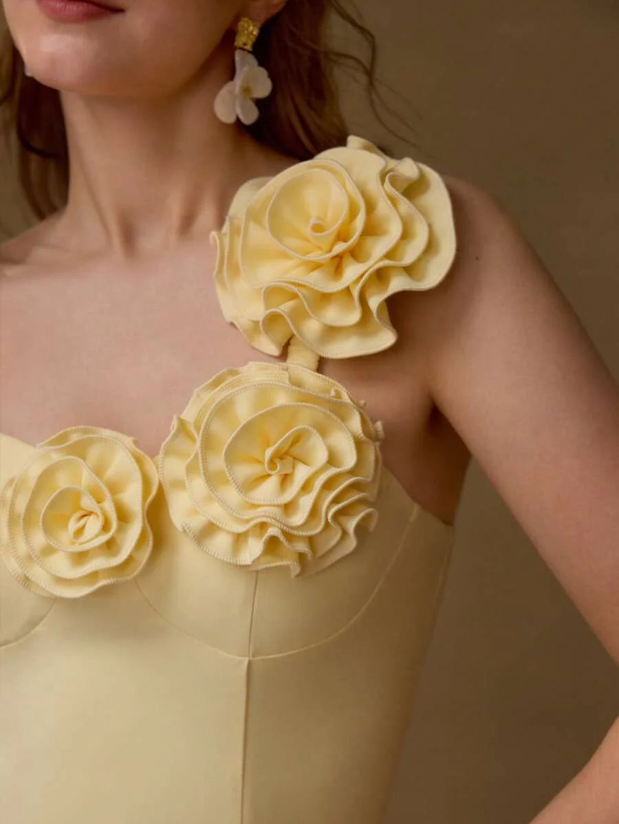 PREMIUM STEREO FLORAL THIGH SLIT DRESS