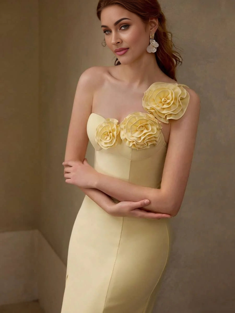 PREMIUM STEREO FLORAL THIGH SLIT DRESS