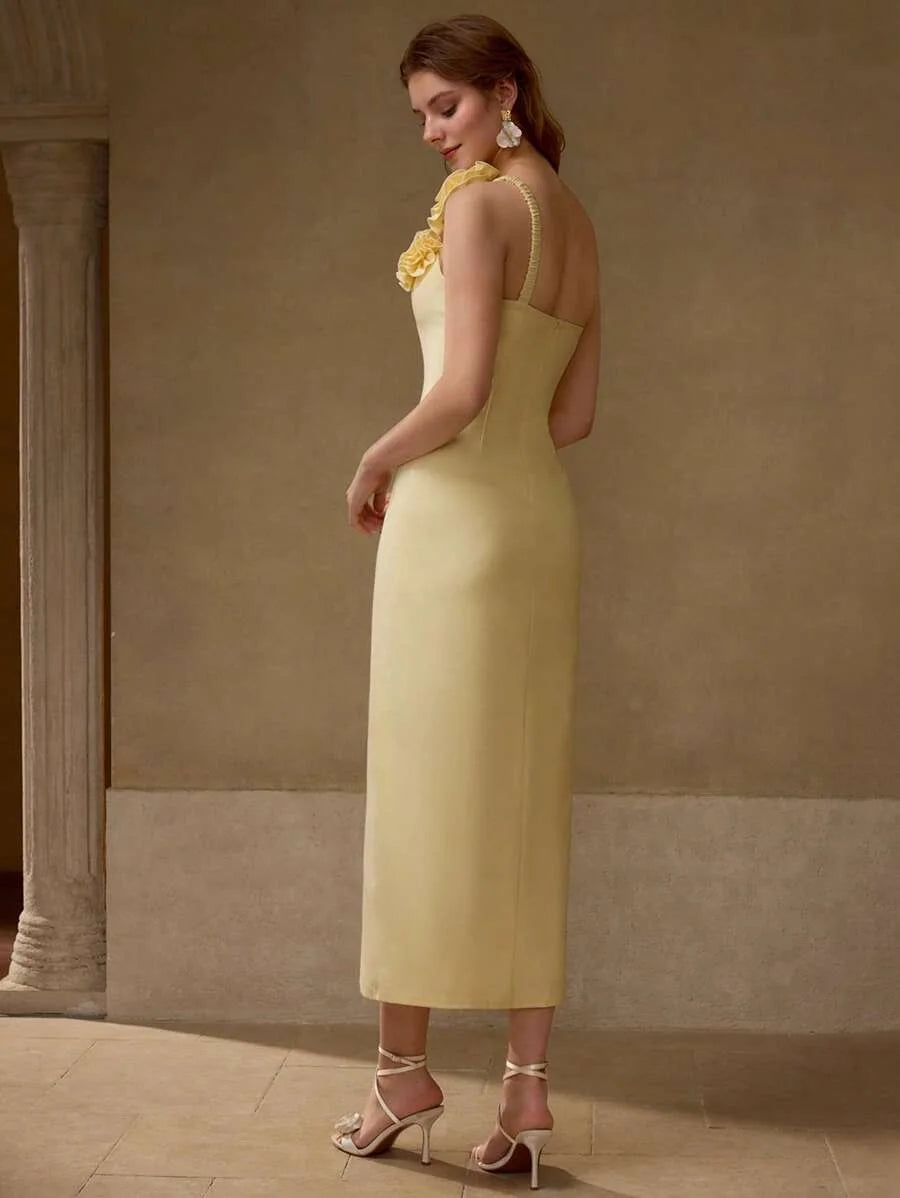 PREMIUM STEREO FLORAL THIGH SLIT DRESS