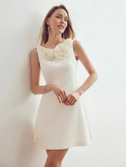 PREMIUM STEREO FLOWER DETAIL SOLID DRESSHOLIDAY PARTY BIRTHDAY FORMAL EVENING OCCASSION