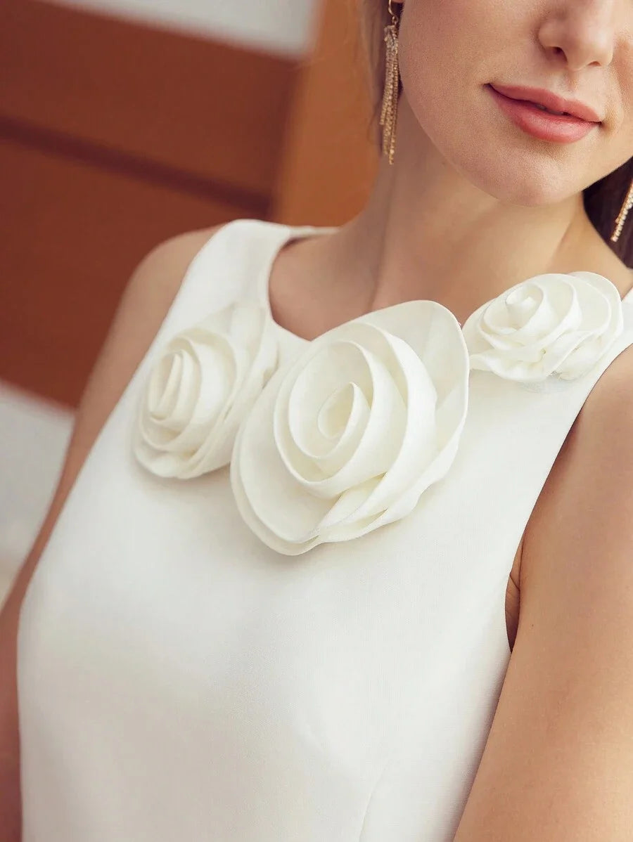 PREMIUM STEREO FLOWER DETAIL SOLID DRESSHOLIDAY PARTY BIRTHDAY FORMAL EVENING OCCASSION