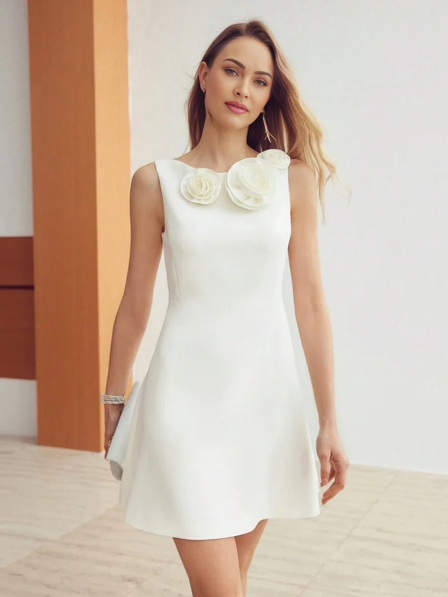 PREMIUM STEREO FLOWER DETAIL SOLID DRESSHOLIDAY PARTY BIRTHDAY FORMAL EVENING OCCASSION