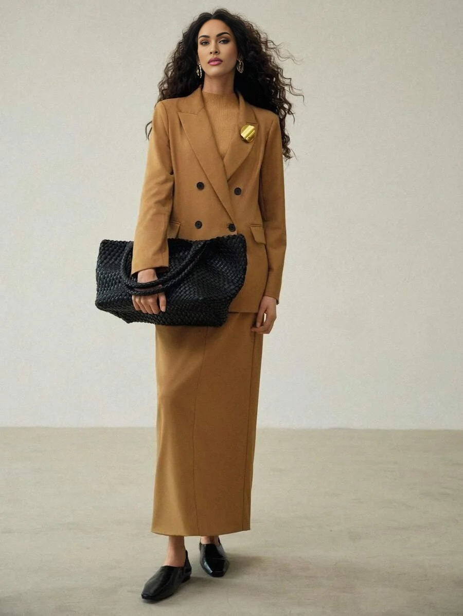 PREMIUM STRAIGHT METAL DECOR DOUBLE BREASTED BLAZER