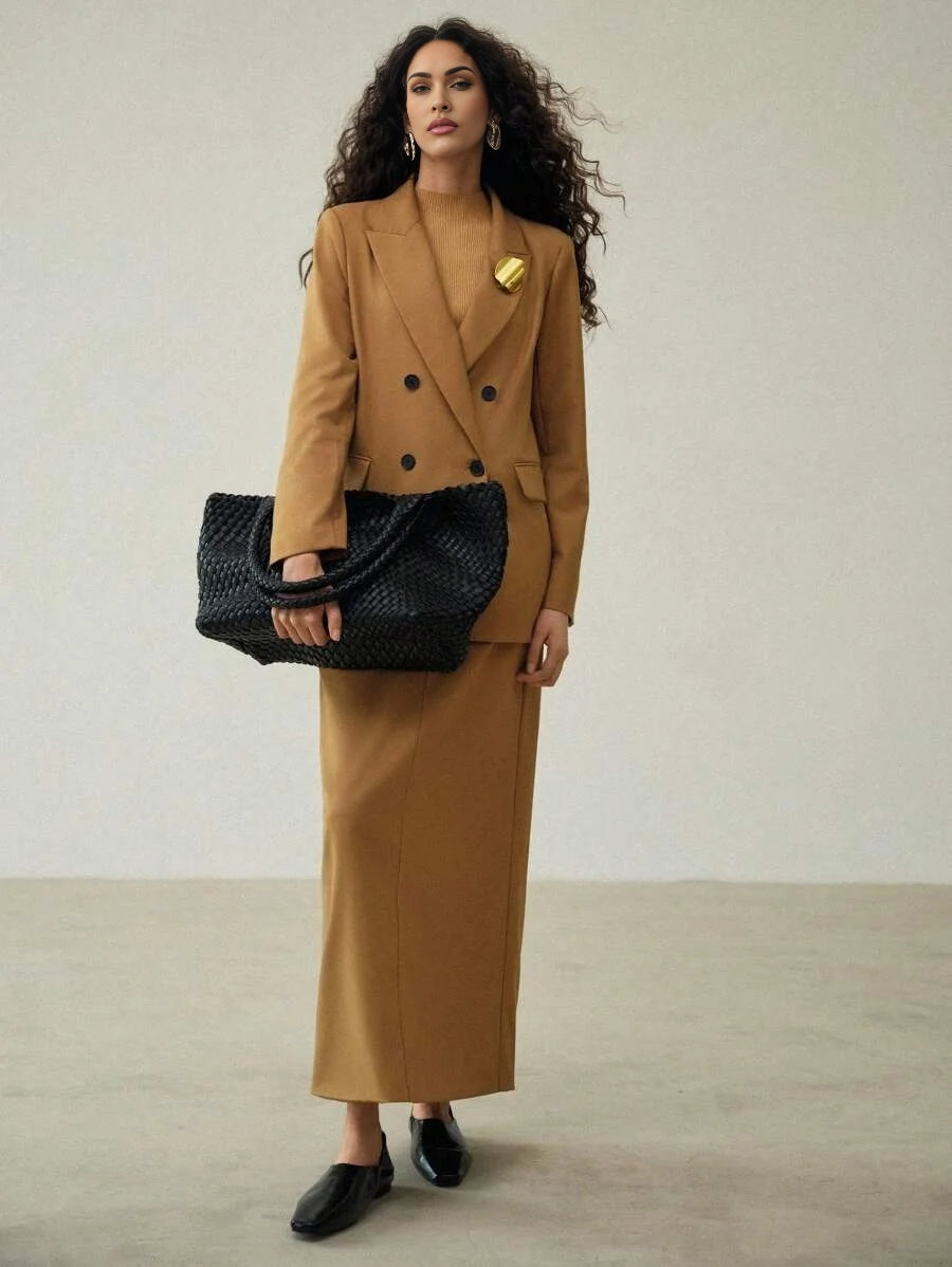 PREMIUM STRAIGHT METAL DECOR DOUBLE BREASTED BLAZER