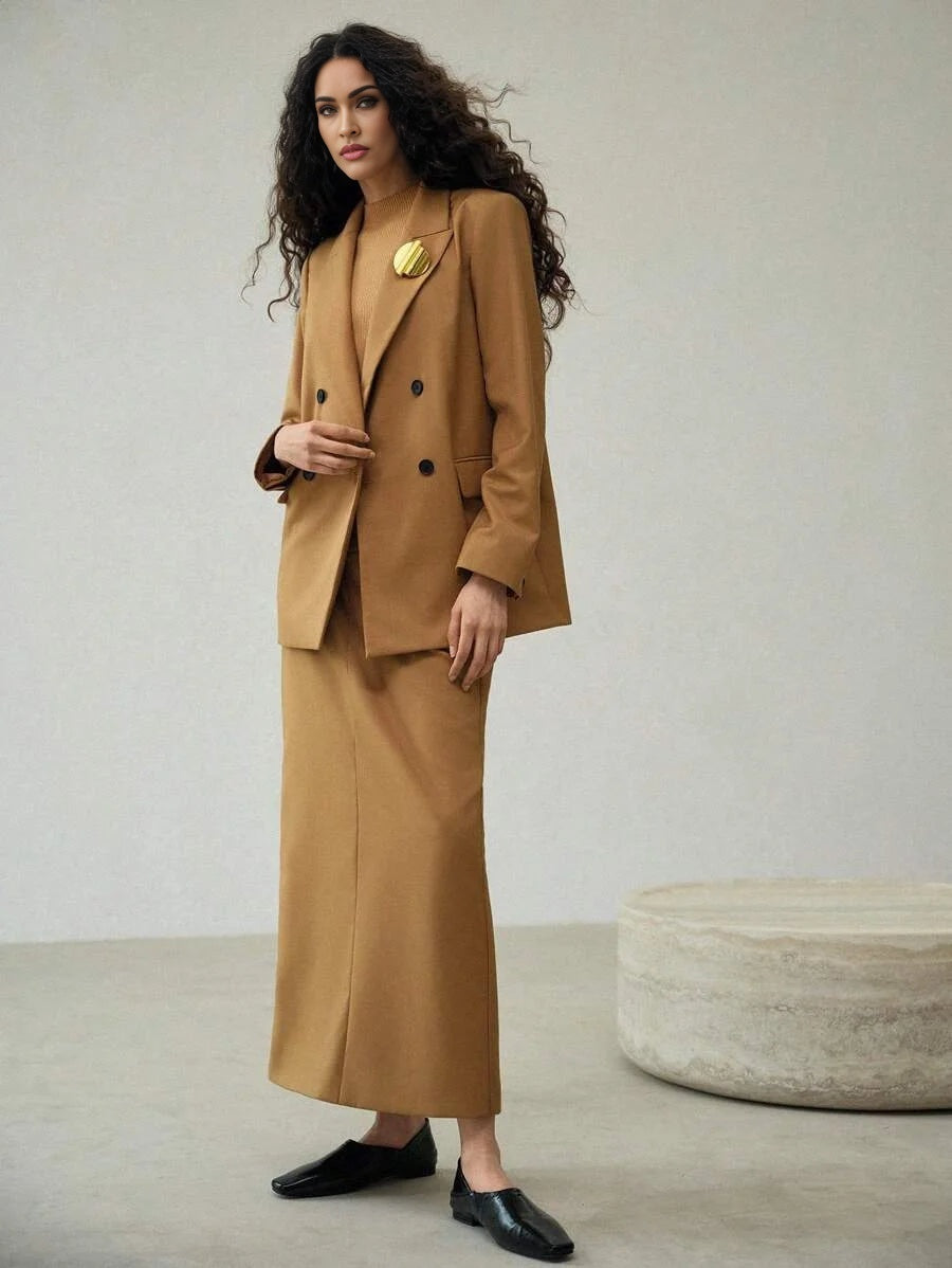 PREMIUM STRAIGHT METAL DECOR DOUBLE BREASTED BLAZER