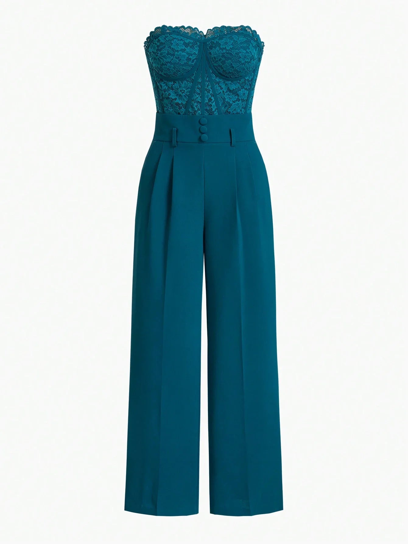 PREMIUM STRAPLESS GUIPURE LACE JUMPSUIT WITHOUT BELT