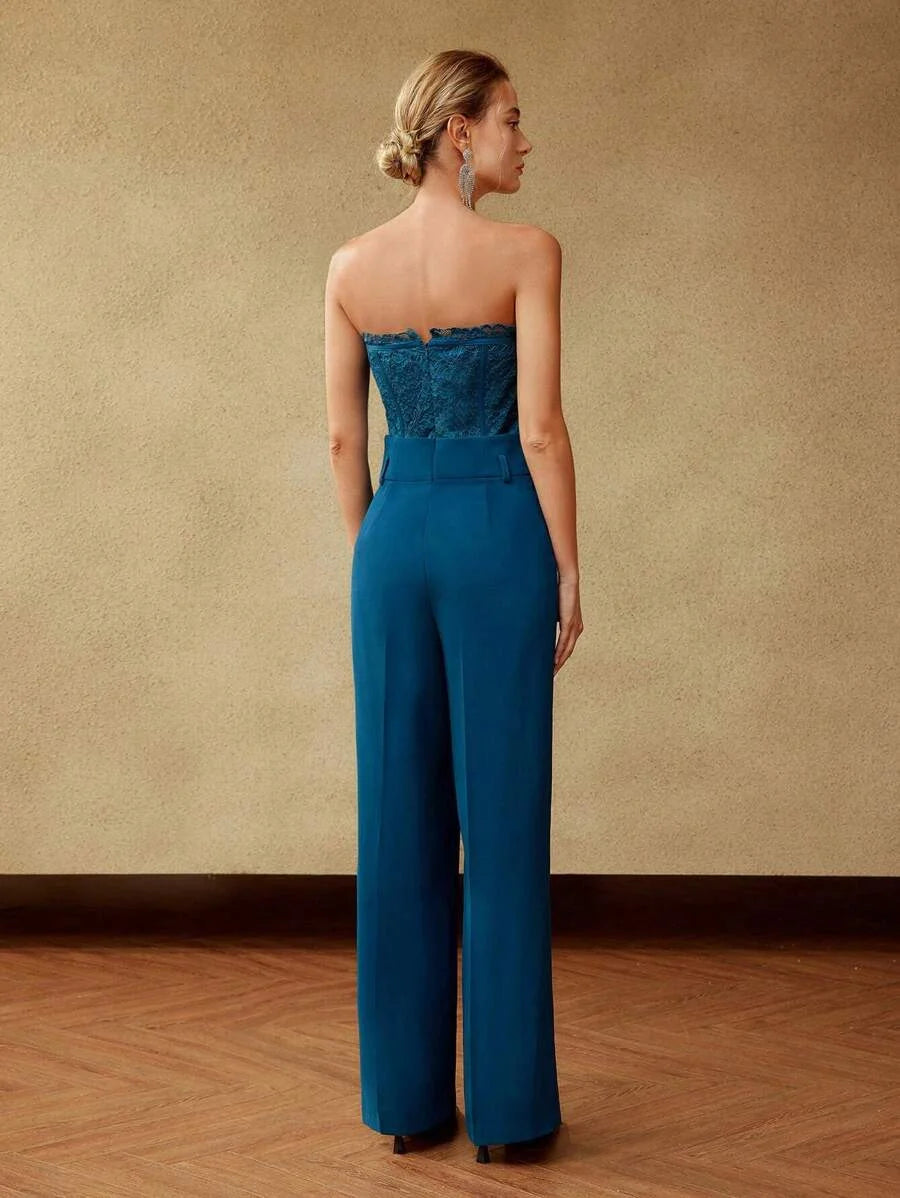 PREMIUM STRAPLESS GUIPURE LACE JUMPSUIT WITHOUT BELT