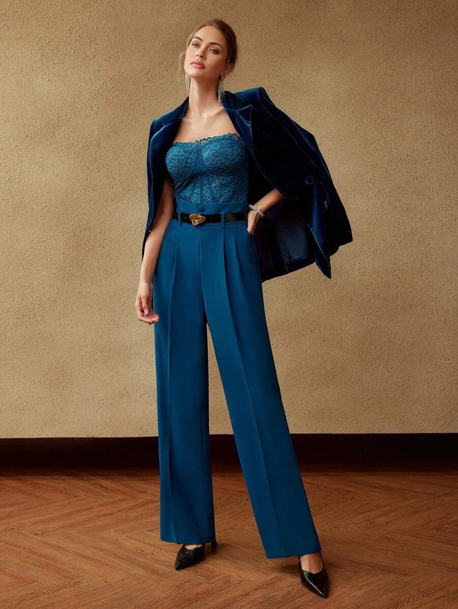 PREMIUM STRAPLESS GUIPURE LACE JUMPSUIT WITHOUT BELT