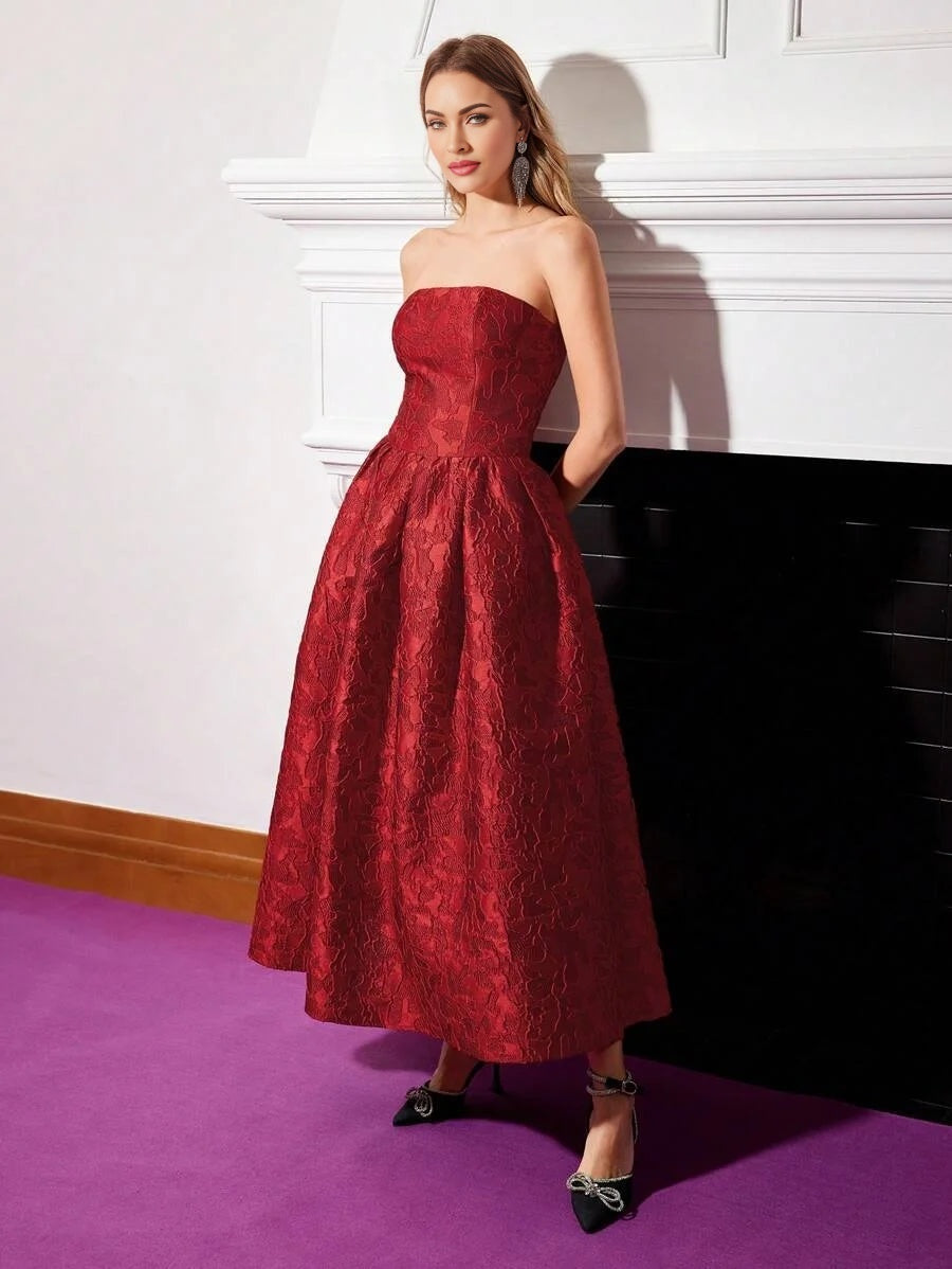 PREMIUM STRAPLESS JACQUARD DRESS