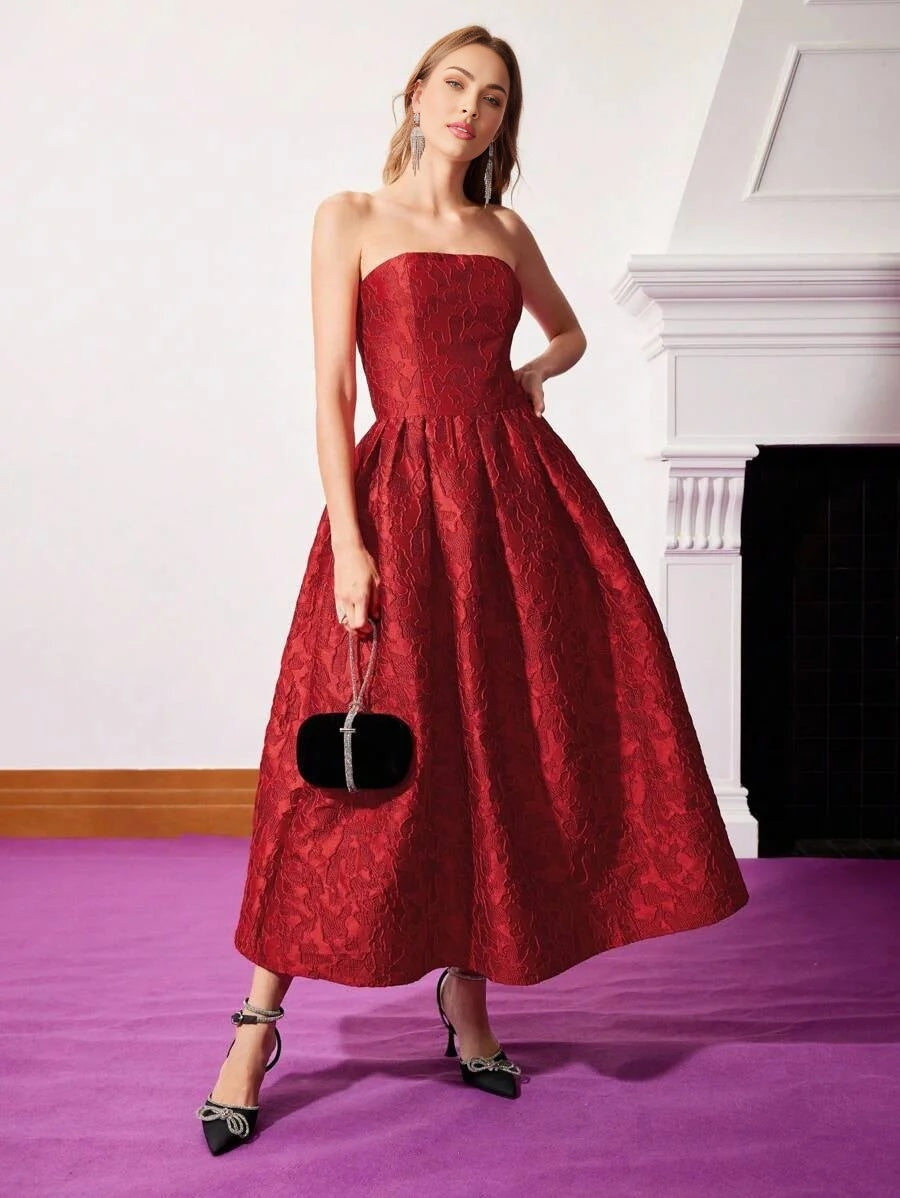 PREMIUM STRAPLESS JACQUARD DRESS