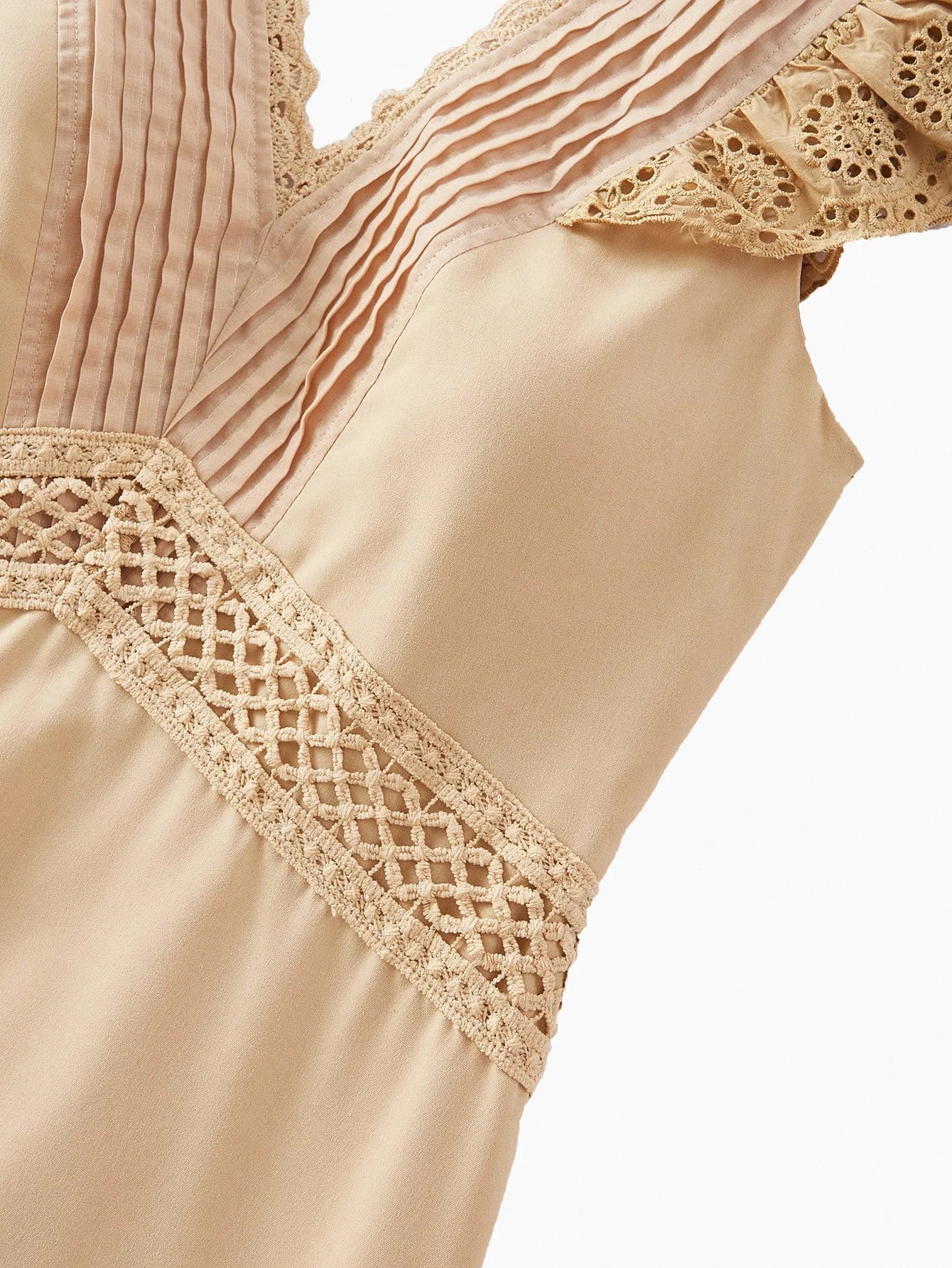 PREMIUM STRIPED LACE TRIM VNECK MAXI DRESS KHAKI COLOR