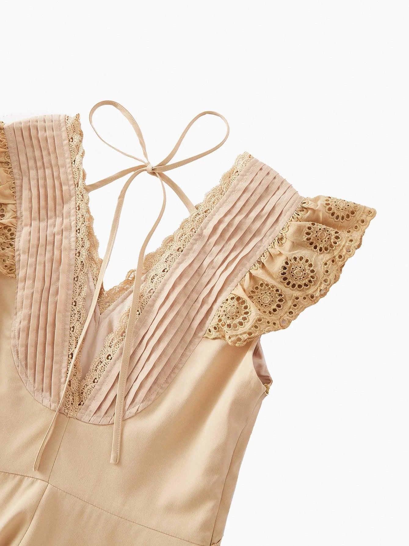 PREMIUM STRIPED LACE TRIM VNECK MAXI DRESS KHAKI COLOR