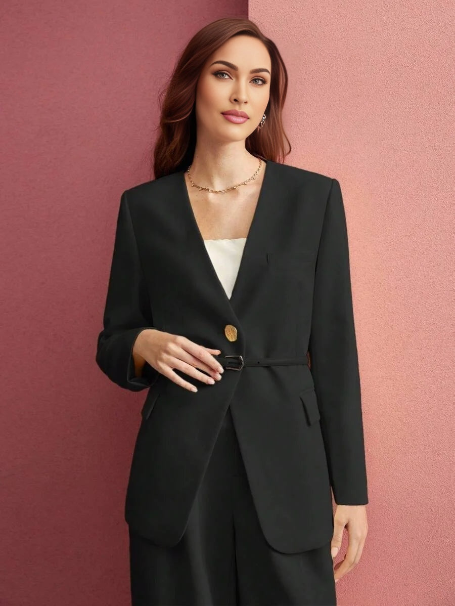 PREMIUM STRUCTURED SINGLE BUTTON BELTED BLAZERVALENTINES DAY